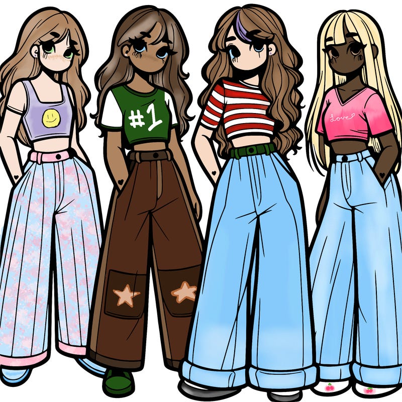 girls with wide pants and a croc top