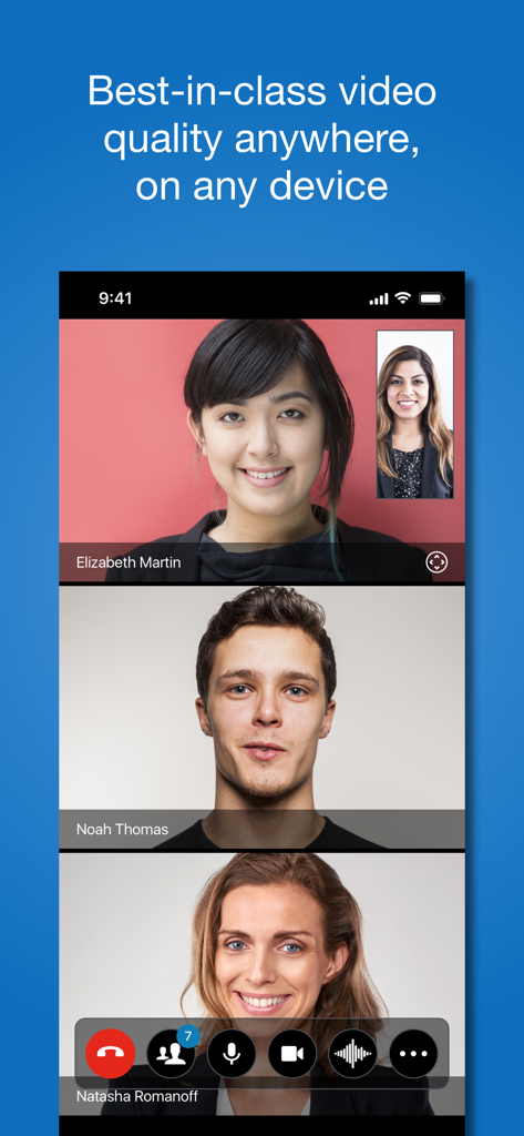 VidyoConnect - VidyoConnect app showing a multi-participant enterprise video meeting on an iPhone