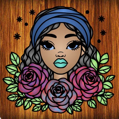 black woman portrait surrounded by roses