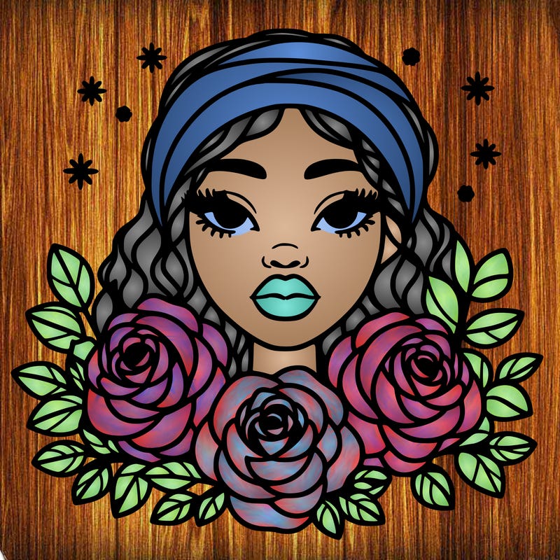 black woman portrait surrounded by roses