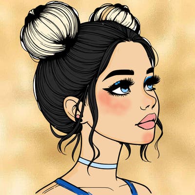 realistic girl with buns on the top of her head