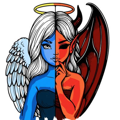 realistic angel half demon