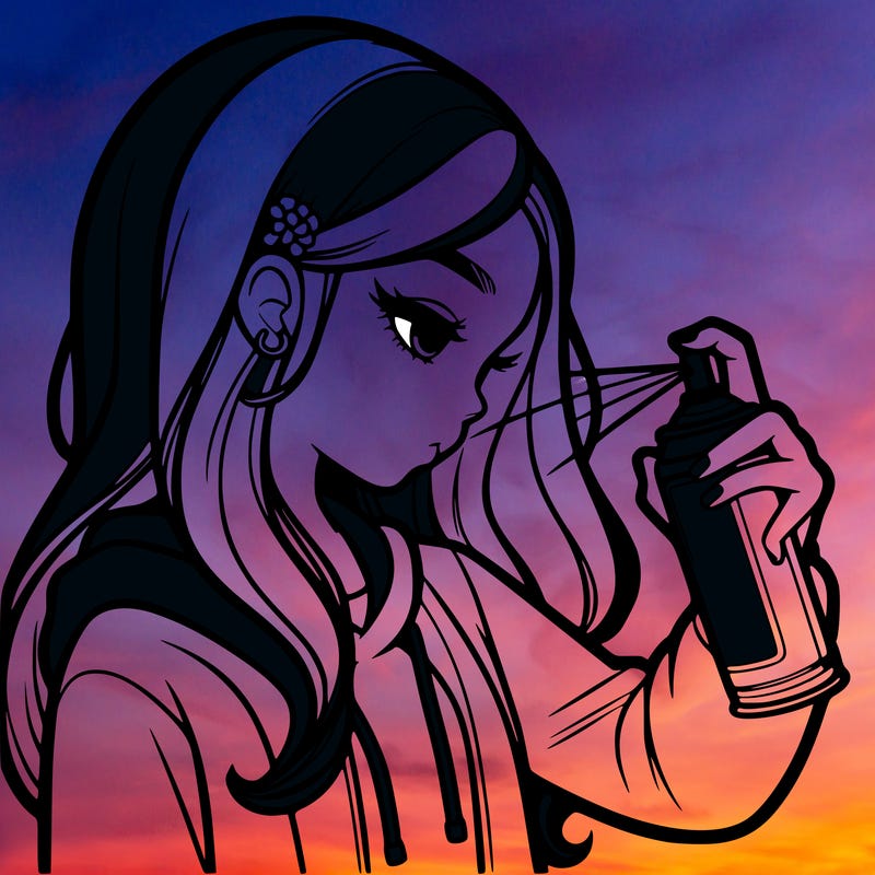 a realistic girl spray painting