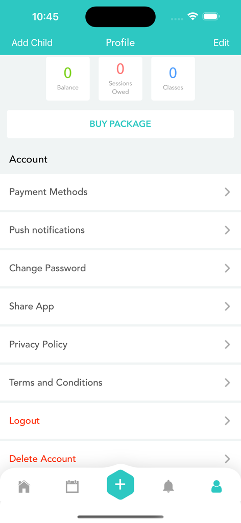 Feather app user profile and account settings screen showing balance and menu options