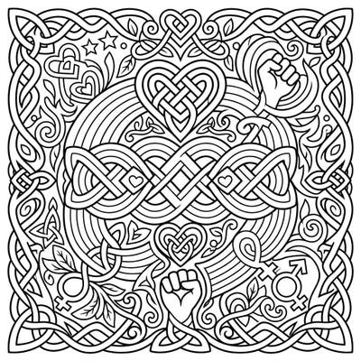 Immerse yourself in this stunning Celtic Knot design, beautifully intertwined with symbols of Pride, love, and solidarity. This intricate coloring page offers a meaningful way to celebrate diversity and express your creativity.