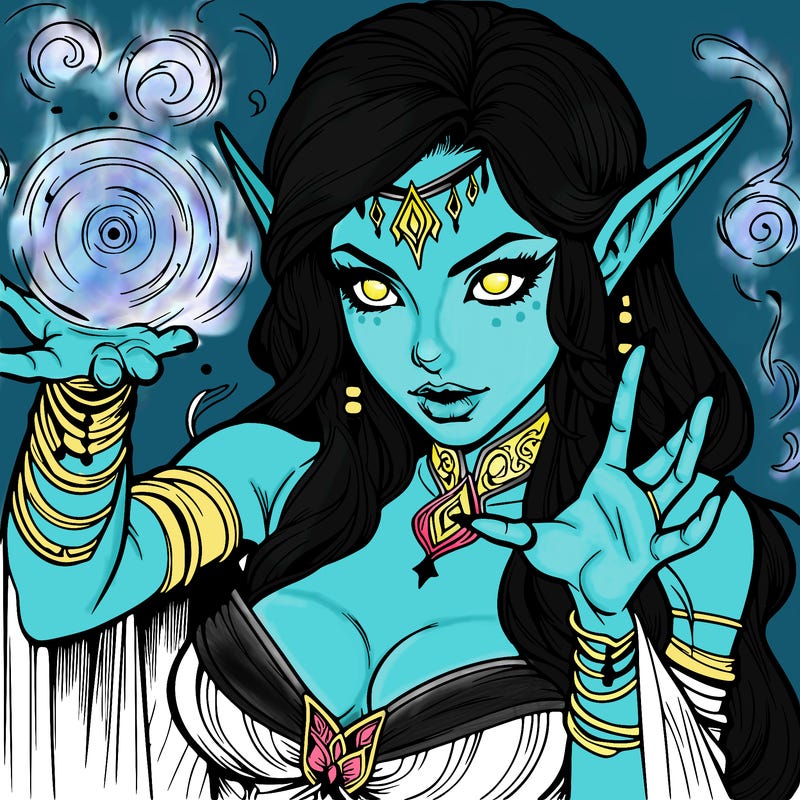 realistic scary beautiful elf sorceress casting spell