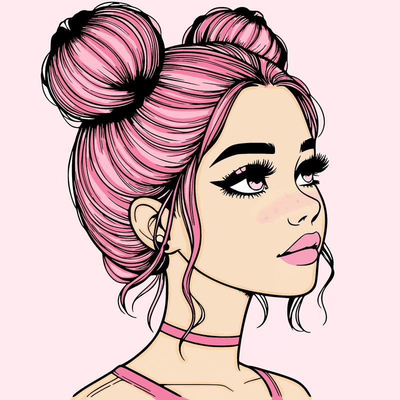 realistic girl with buns on the top of her head