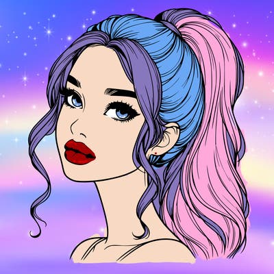 realistic girl with a ponytail on her hair and lips