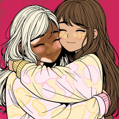 realistic two girls hugging