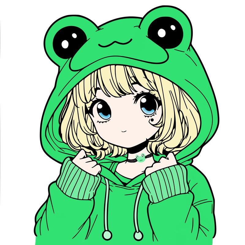 a cute teenage girl wearing a frog hoodie