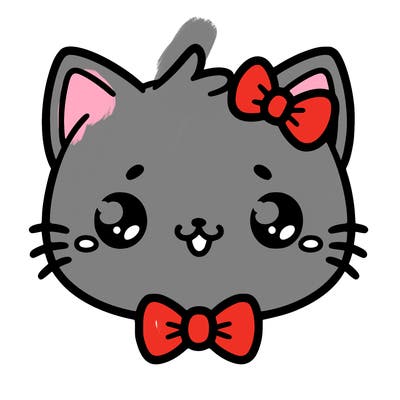 kawaii cat with a bow tie hanging from his ear