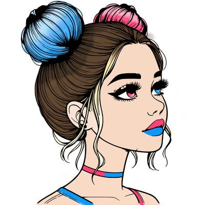 realistic girl with buns on the top of her head
