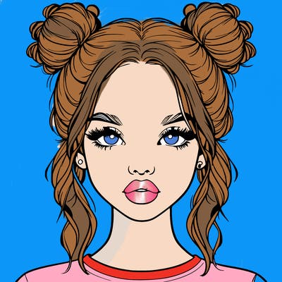 realistic girl with two buns in hair and lips