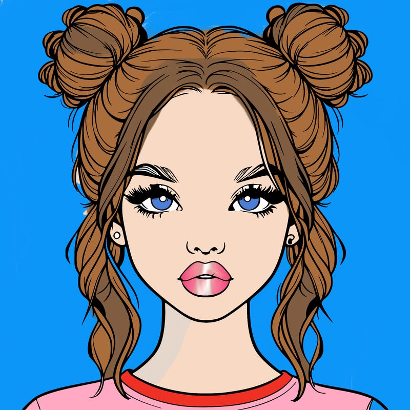 realistic girl with two buns in hair and lips