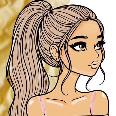 a beautiful and realistic girl with a high pony tail