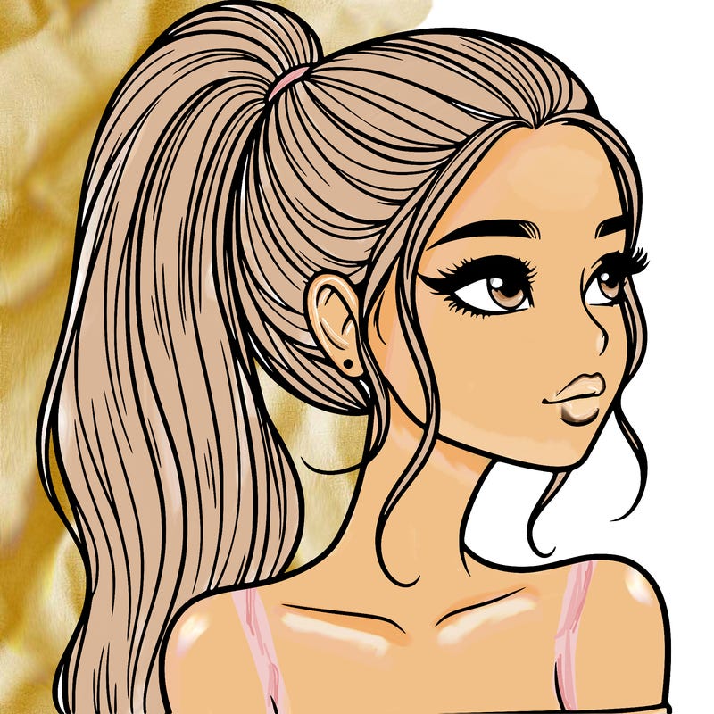 a beautiful and realistic girl with a high pony tail