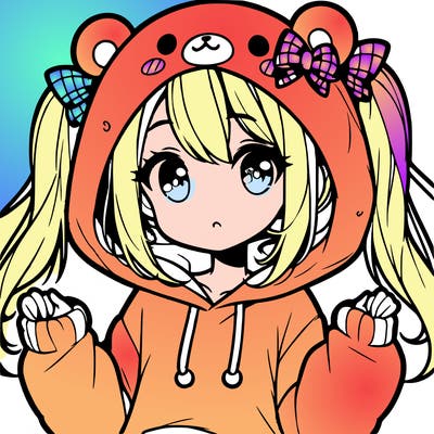 cute anime girl with ponytails and a cute bear hoodie
