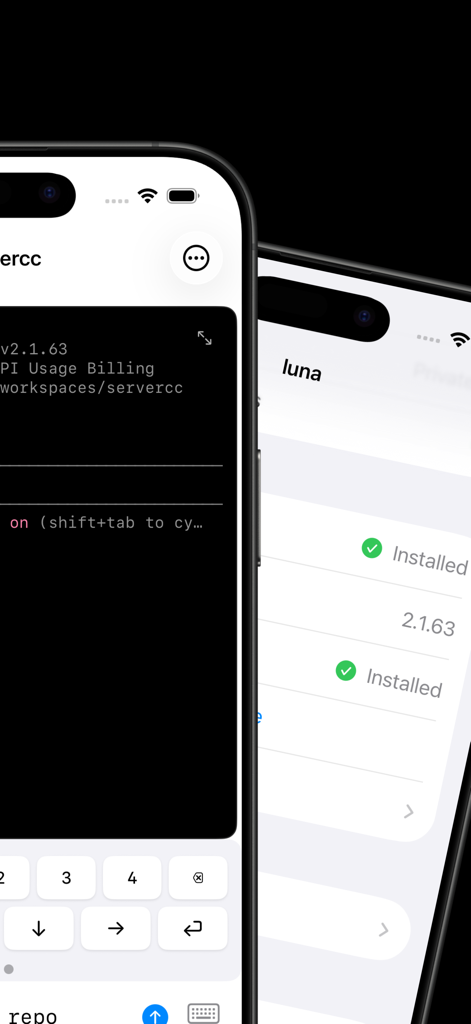 ServerCC mobile app terminal interface for remote Claude Code and server management