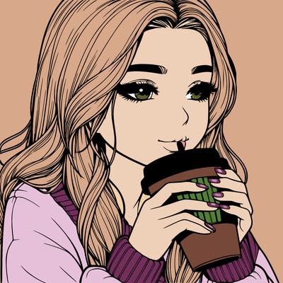 realistic girl drinking coffee