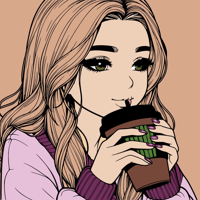 realistic girl drinking coffee