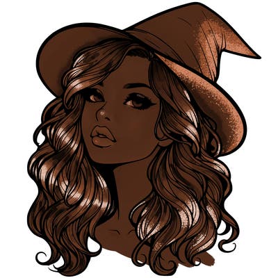 realistic witch girl with wavy hair and lips