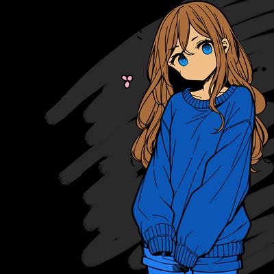 manga teen girl  in a sweater and baggy pants