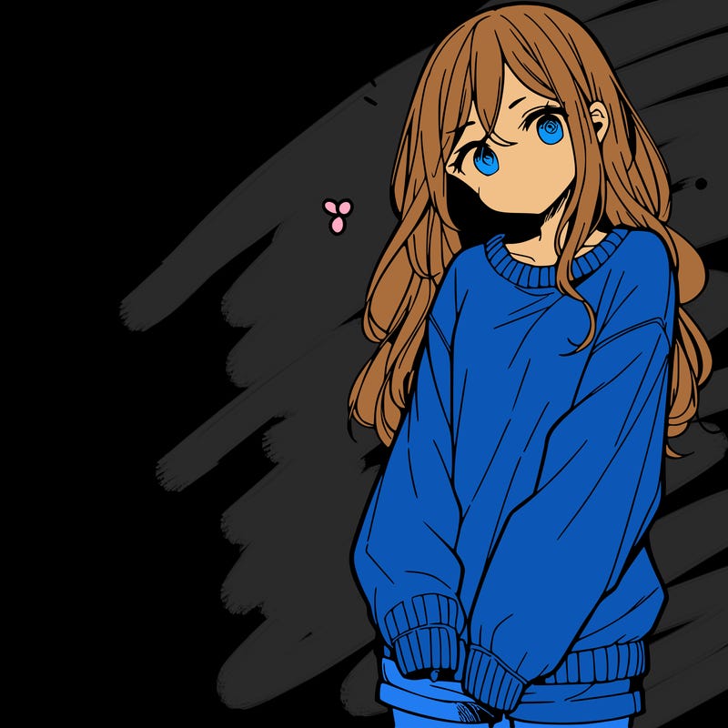 manga teen girl  in a sweater and baggy pants