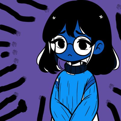 sad girl with glasses in a sweater