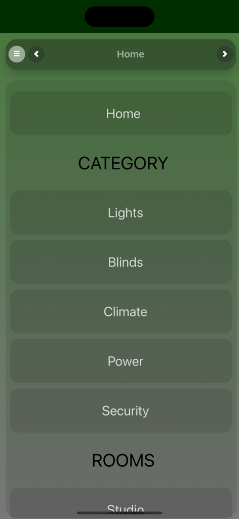 CTC SpaceLogic - CTC SpaceLogic app home screen displaying automation categories for lights blinds and climate