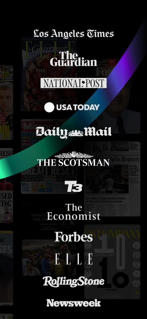 PressReader: News & Magazines - PressReaderで利用可能なForbes、The Guardian、The Economistなどのトップグローバル出版物のロゴのコレクション