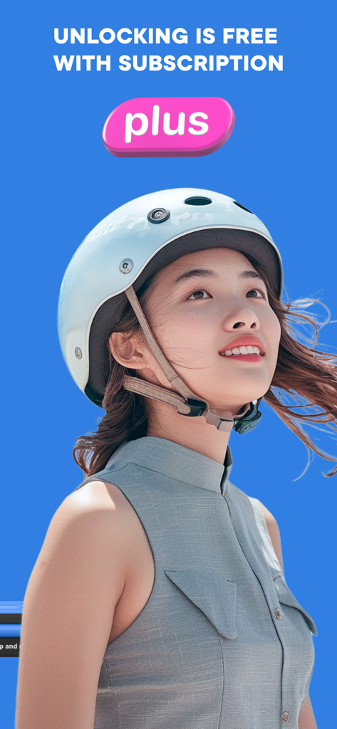 JET – scooter sharing - Mulher usando capacete de segurança promovendo a assinatura JET plus para desbloqueio gratuito de patinetes