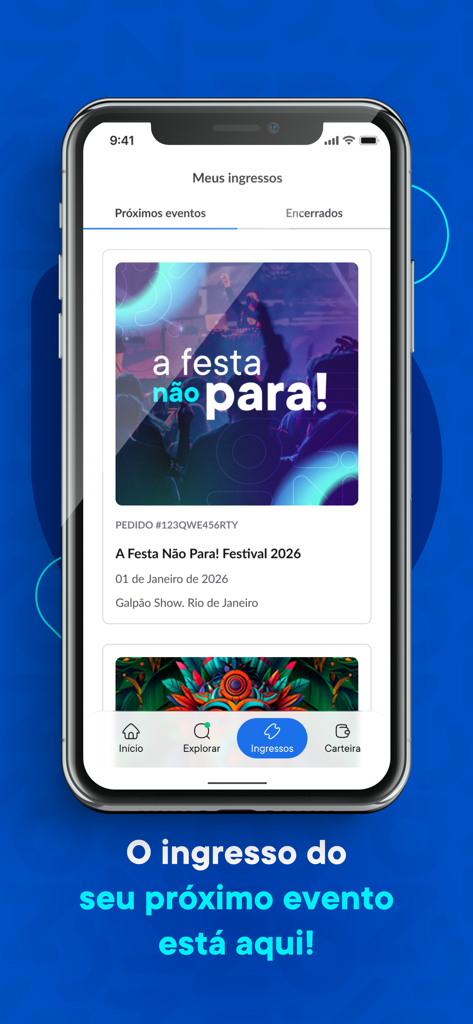 Zig: Ingressos e consumo fácil - Zigアプリのモバイルインターフェースに表示されたデジタルチケット
