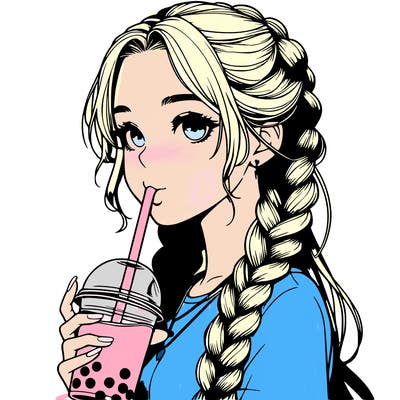 realistic girl with braided hair drinking boba