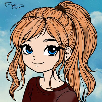 realistic girl with ponytail