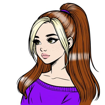 realistic girl with a high ponytail