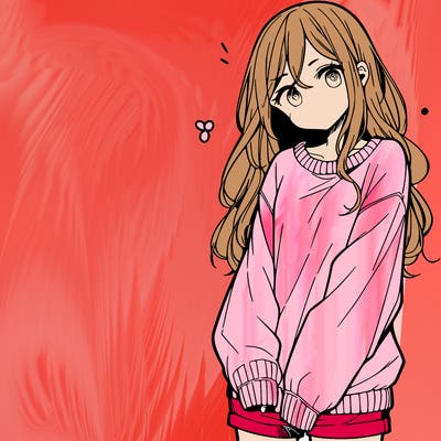 manga teen girl  in a sweater and baggy pants