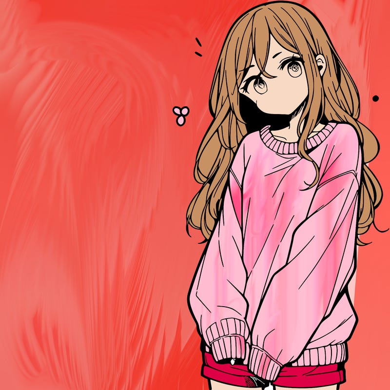 manga teen girl  in a sweater and baggy pants