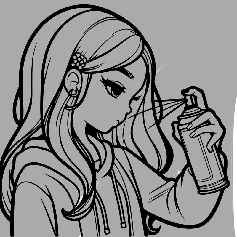 a realistic girl spray painting