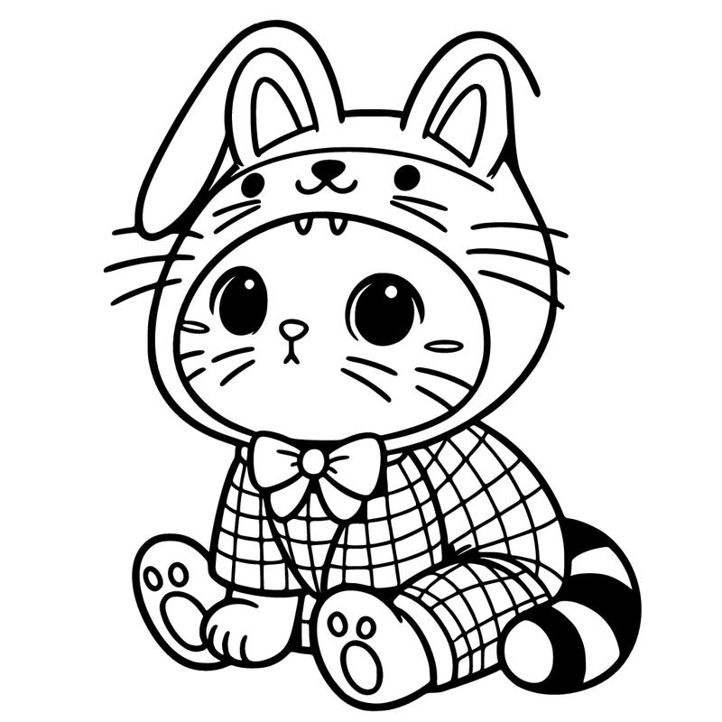 splits: kitty cat wearing an easter bunny costume