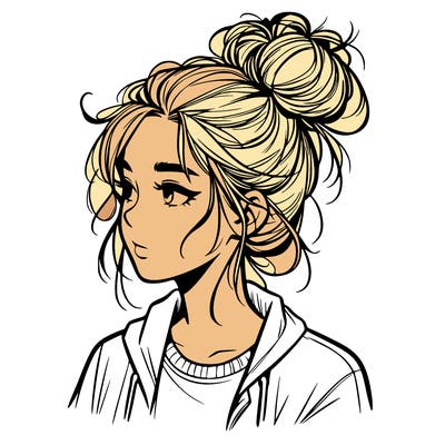 realistic teenage girl with a messy bun