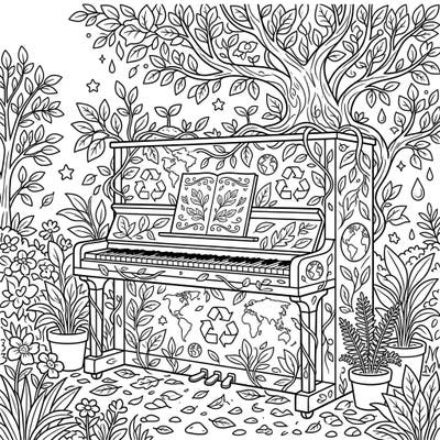 Tune into environmental harmony with our exquisite Upright Piano Earth Day coloring page. This intricate design blends musical elegance with vital ecological messages, perfect for a mindful coloring experience.