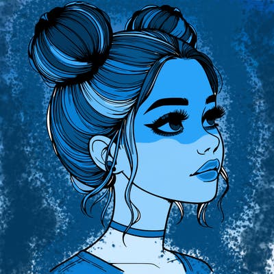 realistic girl with buns on the top of her head