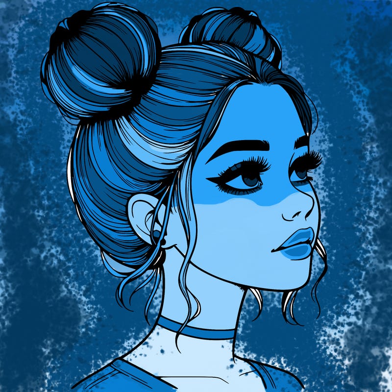 realistic girl with buns on the top of her head