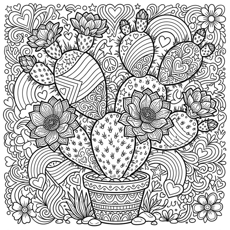 Immerse yourself in a beautiful blend of nature and celebration with this Opuntia Cactus Pride coloring page. Discover intricate patterns, vibrant symbols, and the joy of creativity as you bring this unique design to life.