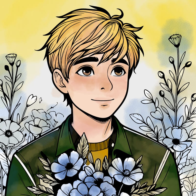 realistic boy with flowers