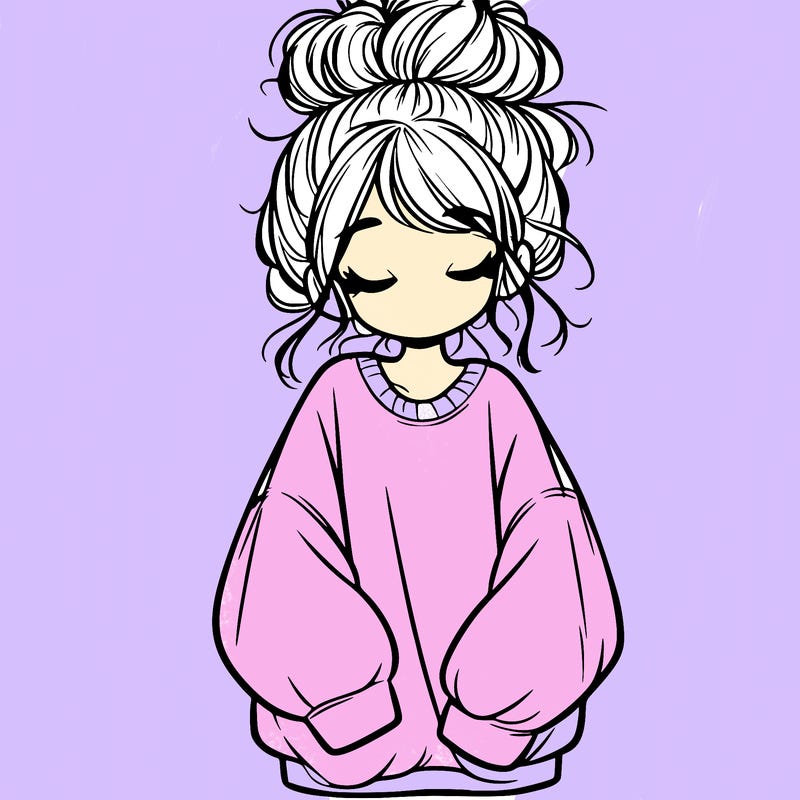 girl with baggy sweatshirt and messy bun