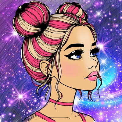realistic girl with buns on the top of her head