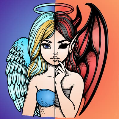 realistic angel half demon