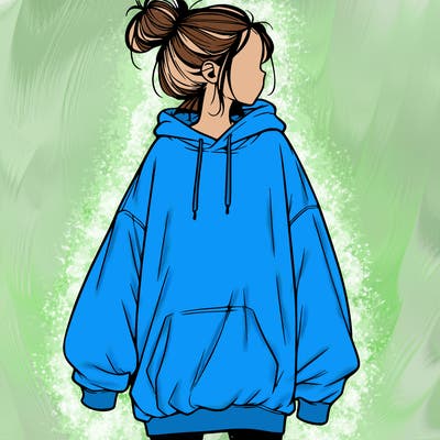 realistic girl with a oversized sweatshirt on and a bun