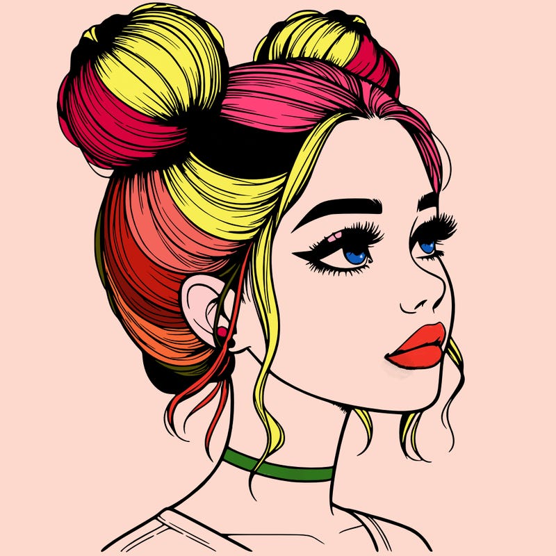 realistic girl with buns on the top of her head